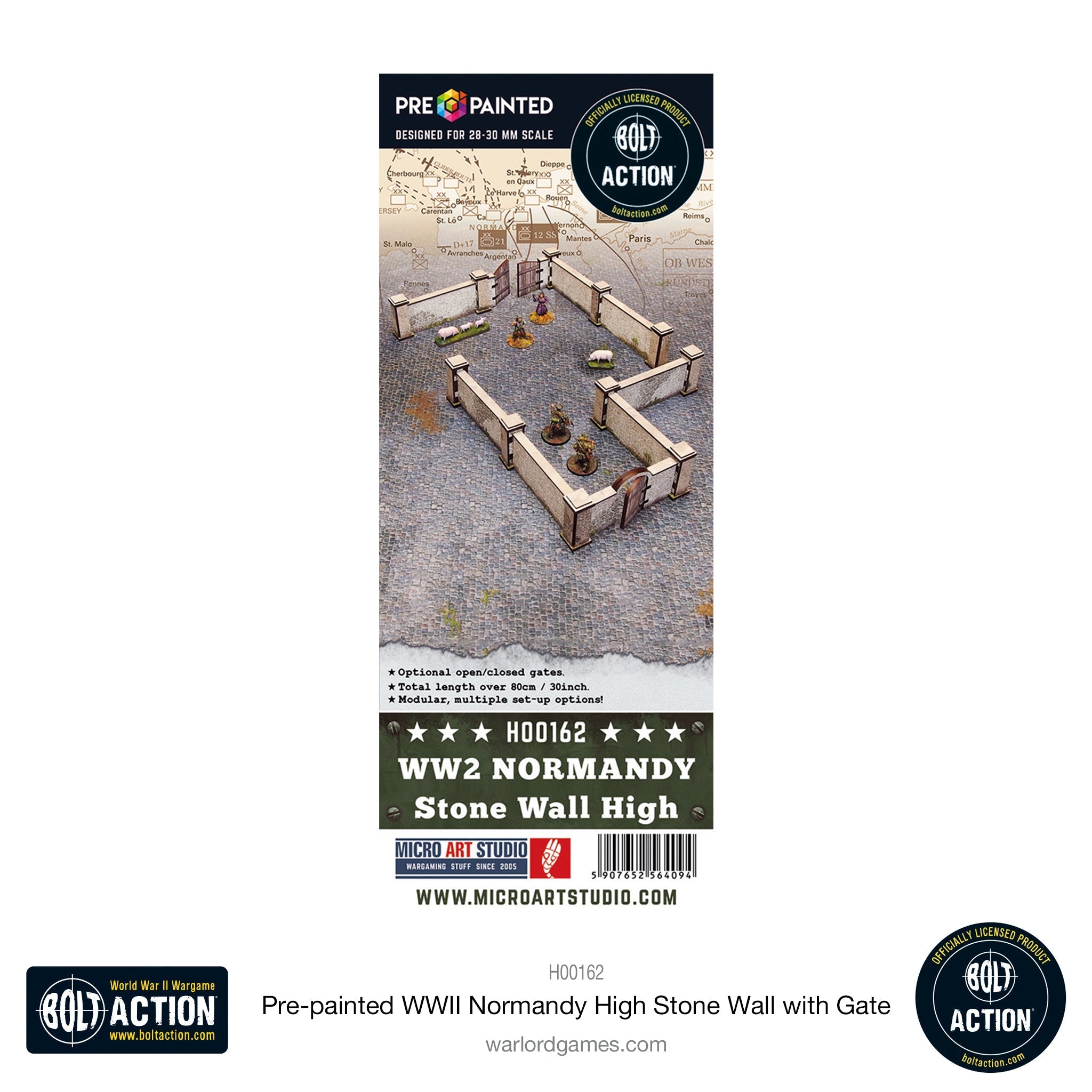 Bolt Action: Pre-painted WWII Normandy High Stone Wall with Gate | Boutique FDB