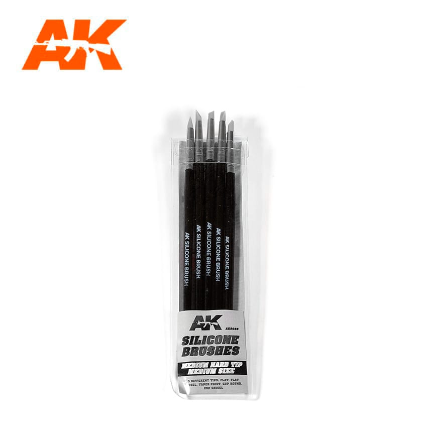 AK Interactive Silicone Brushes Medium Hard Tip, Medium - 5Pk | Boutique FDB