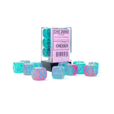 Gemini: 12D6 Gel Green-Pink / Blue Luminary Dice Block | Boutique FDB