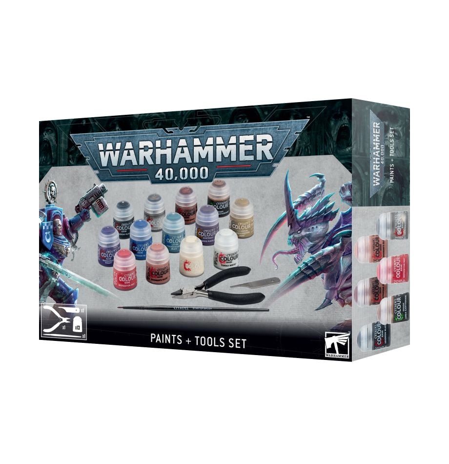 WARHAMMER 40K: PAINTS + TOOLS SET | Boutique FDB