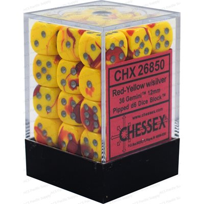 Chessex -  Gemini: 36D6 Red-Yellow / Silver | Boutique FDB