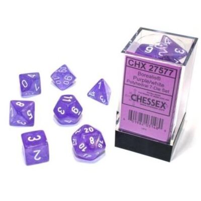 Chessex Dice: 7 pc: Borealis: Purple / White Luminary | Boutique FDB