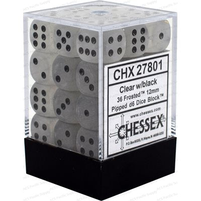 CHESSEX - Dice: 36x D6: 12 mm: Frosted: Clear / Black | Boutique FDB