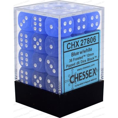 Chessex Dice: 36x D6: 12 mm: Frosted: Blue / White | Boutique FDB