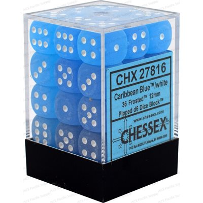 Chessex Dice: 36x D6: 12 mm: Frosted: Caribbean Blue | Boutique FDB