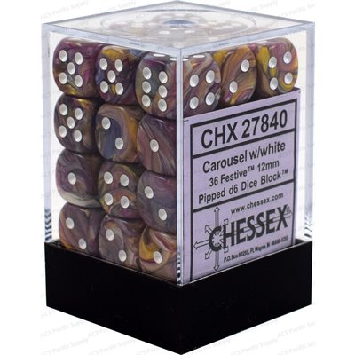 Dice: 36x D6: 12 mm: Festive: Carousel / White | Boutique FDB