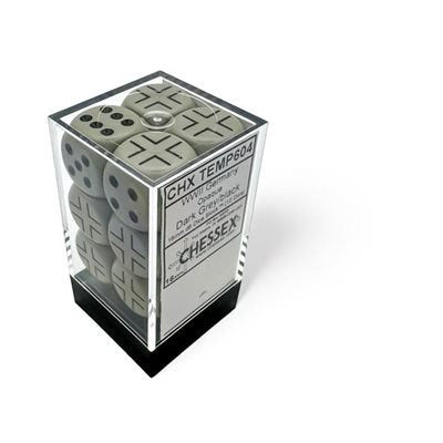 Chessex Dice: 12x D6: 16 mm: Opaque: WW2 Germany War Dice: Dark Grey / Black | Boutique FDB