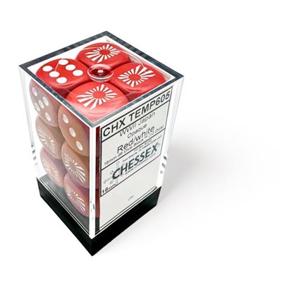 Chessex Dice: 12x D6: 16 mm: Opaque: WW2 Japan War Dice: Red / White | Boutique FDB