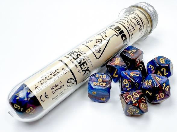 Lab Dice 6: Lustrous: 7Pc Polyhedral Azurite / gold (w / bonus die) | Boutique FDB