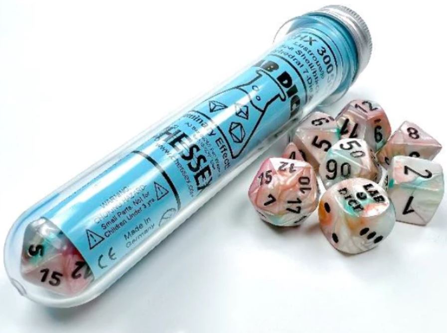 Lab Dice 6: Lustrous: 7Pc Polyhedral Sea Shell / black Luminary (w / bonus die) | Boutique FDB
