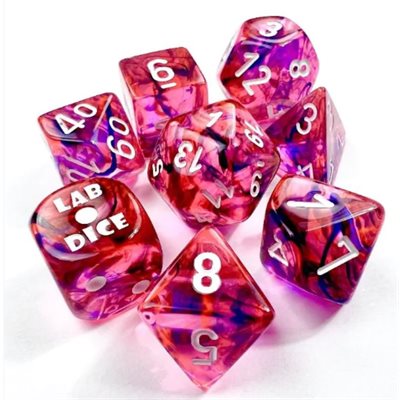 Lab Dice 6: Nebula: 7Pc Polyhedral Black Light Special / white (w / bonus die) | Boutique FDB
