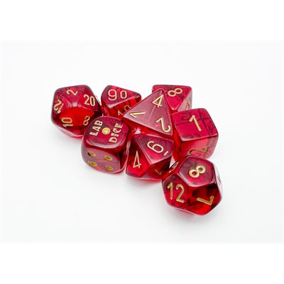 Lab Dice 7: Translucent: 7pc Crimson / Gold (with bonus die) | Boutique FDB