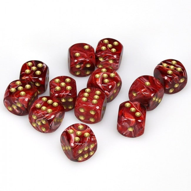 Dice: 12x D6: 16 mm: Vortex: Burgundy / Gold | Boutique FDB