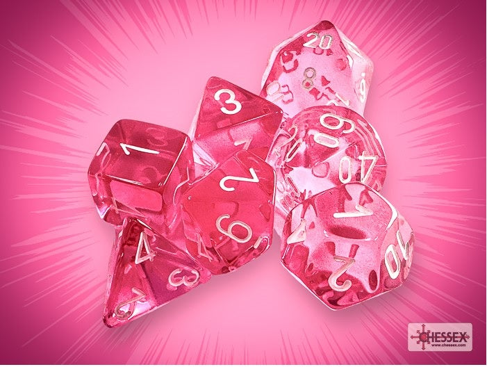Chessex : Dice - Translucent - Pink/White 7-Die Set | Boutique FDB