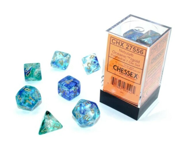 Chessex (27556): Polyhedral 7-Die Set: Nebula: Oceanic/Gold Luminary | Boutique FDB