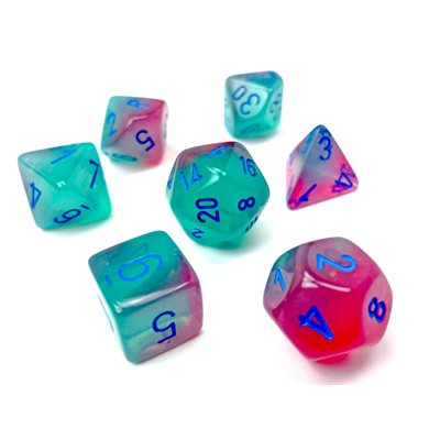 Chessex: Gemini - 7Pc - Polyhedral Gel Green-Pink/Blue Luminary | Boutique FDB