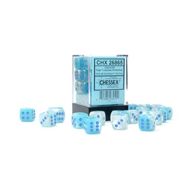 Chessex -  Gemini Pearl Turquoise-White/Blue Luminary 36D6 | Boutique FDB