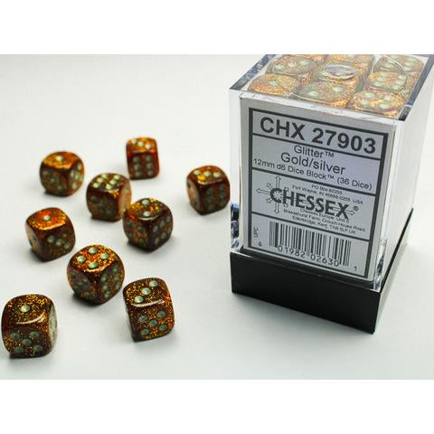 Chessex Manufacturing CHX27903 Glitter Polyhedral 12 mm D6 Dice Set, Gold & Yellow | Boutique FDB