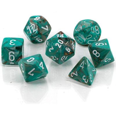 Chessex: Marble: Mini 7pc Polyhedral Oxi-Copper / white | Boutique FDB