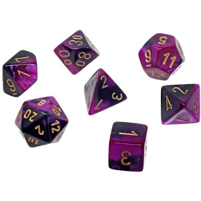 Chessex: Gemini: Mini 7pc Polyhedral Black-Purple / gold | Boutique FDB