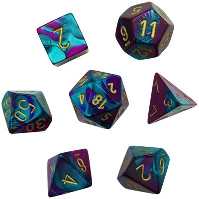 Chessex: Gemini: Mini 7pc Polyhedral Purple-Teal/Gold | Boutique FDB