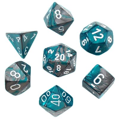 Chessex: Gemini: Mini 7pc Polyhedral Steel-Teal/White | Boutique FDB