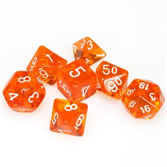 CHX23073 Translucent orange/white polyhedral 7-die set | Boutique FDB