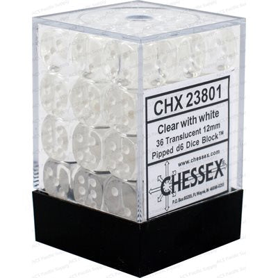 Chessex : Translucent - Clear/White 36D6 | Boutique FDB