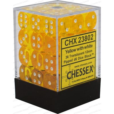 Chessex: Translucent - 36D6 - Yellow/White | Boutique FDB