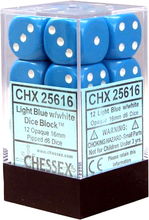Chessex Opaque: 12D6 light blue / white | Boutique FDB
