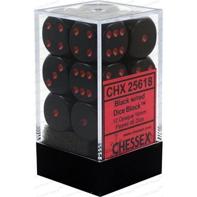 Chessex Opaque: 12D6 Black / red | Boutique FDB