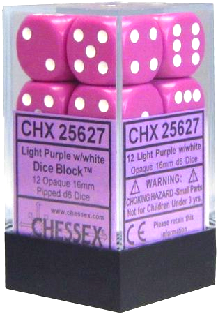 Chessex Opaque: 12D6 Light Purple / White | Boutique FDB