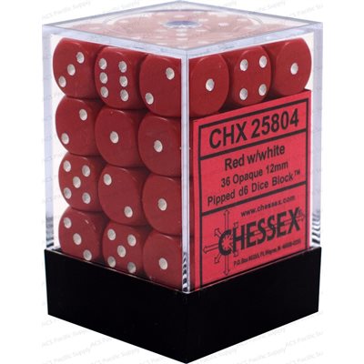 Chessex : Opaque - 36D6 Red / White | Boutique FDB
