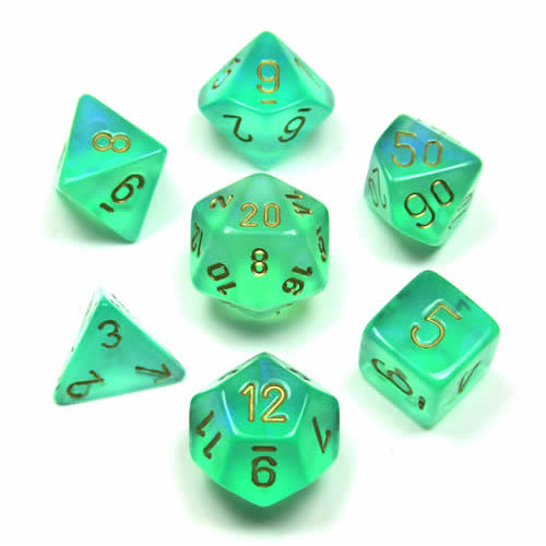 CHX27425 Borealis Light green/gold Polyhedral 7-die set | Boutique FDB