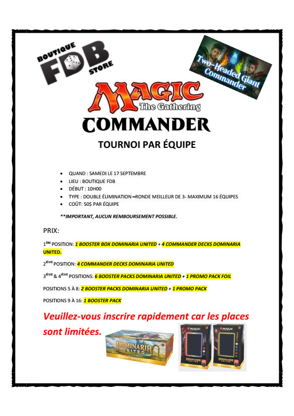 Two Headed Giant Commander Event | Boutique FDB