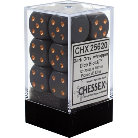 Chessex Opaque: 12D6 dark grey / copper | Boutique FDB