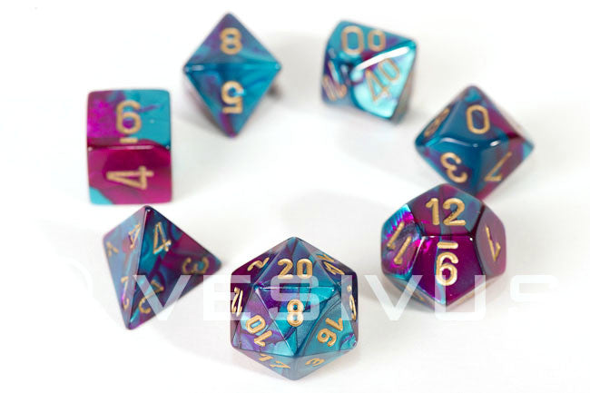 Chessex 7 dice set purple-teal w/gold chx26449 | Boutique FDB