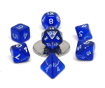 Transparent blue and white Chessex 7 dice set CHX23056 | Boutique FDB