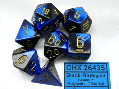 CHX26435 BLACK BLUE/GOLD GEMINI 7PC POLYHEDRAL DICE SET | Boutique FDB
