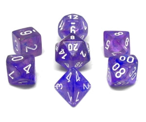 Ensemble de 7 dés polyédriques Borealis violets avec chiffres blancs | Boutique FDB