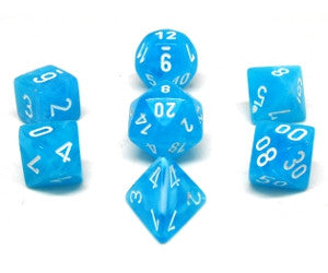 Ensemble de 7 dés polyédriques Cirrus bleu pâle avec chiffres blancs CHX27446 | Boutique FDB