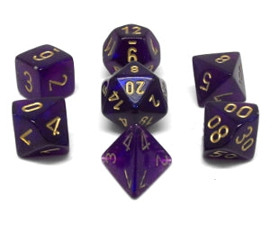 Ensemble de 7 dés polyédriques Borealis violet royal avec chiffres dorés | Boutique FDB