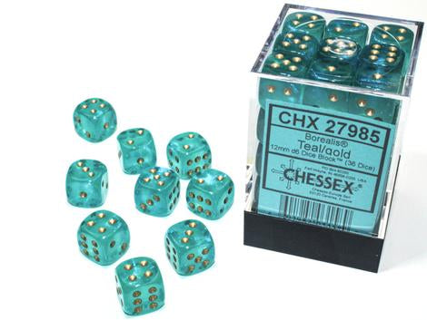 Chessex Dice - 12mm 3d6 - Borealis - Teal/Gold CHX27985 | Boutique FDB