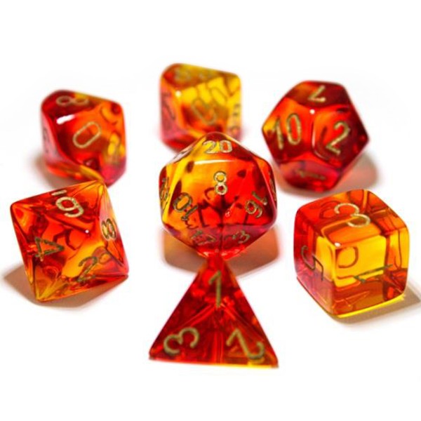 Gemini 7 die set Translucent red-yellow/gold | Boutique FDB