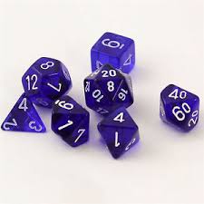 CHX23006 Translucent blue/white polyhedral 7-die set | Boutique FDB