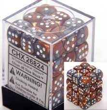 36 Copper-Steel w/white Gemini 12mm D6 Dice Block - CHX26824 | Boutique FDB