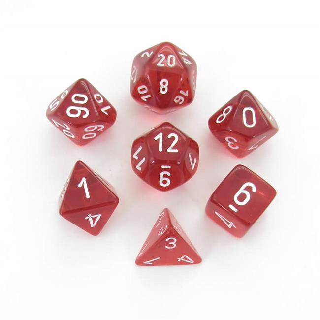 Chessex Manufacturing CHX23074 Red Translucent Dice with White Numbers - Set of 7 | Boutique FDB