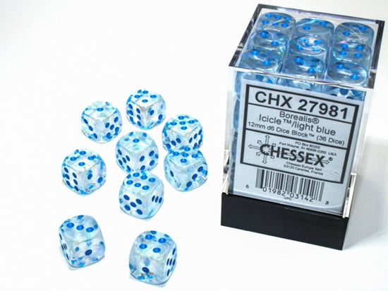 Chessex (27981): Borealis D6 12MM Icicle/Light Blue (36) | Boutique FDB