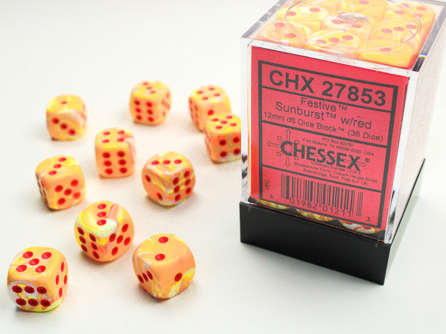 CHESSEX FESTIVE 36D6 SUNBURST/RED 12MM | Boutique FDB