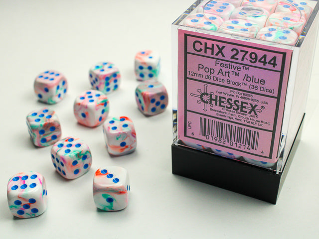CHESSEX FESTIVE 36D6 POP-ART/BLUE 12MM | Boutique FDB